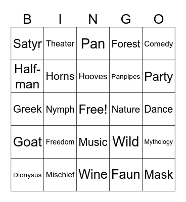 Satyr Bingo Card