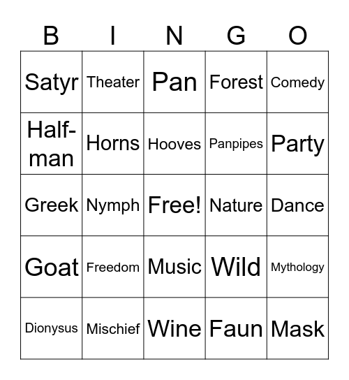 Satyr Bingo Card