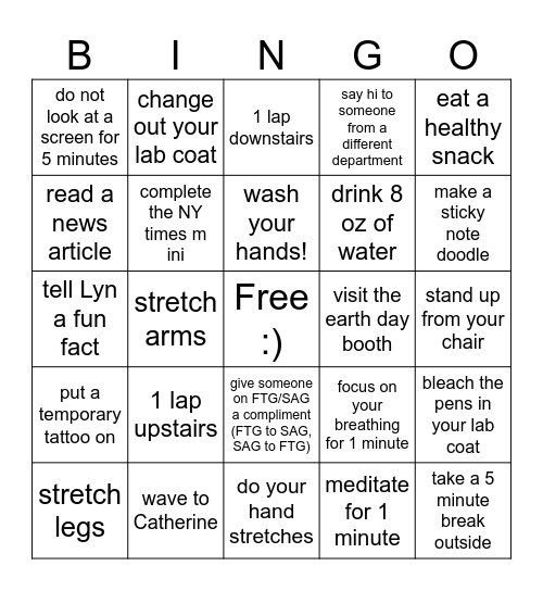 Wellness Wednesday Bingo Card