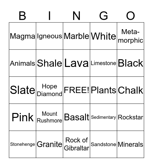 Rockstar Bingo Card