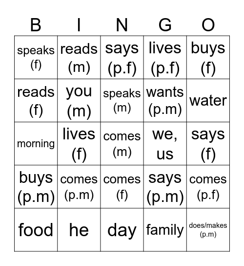 Besod HaIvrit, Unit 5 until p.135 Bingo Card