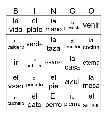 Spanish Bingo Card