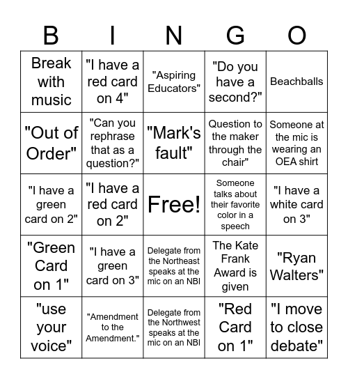 2025 Delegate Assembly Bingo Card