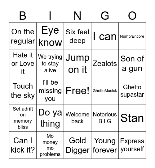 Joe Knows Mash ups Bingo Card