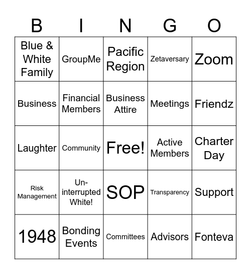 Las Vegas Zeta Amicae Bingo Card