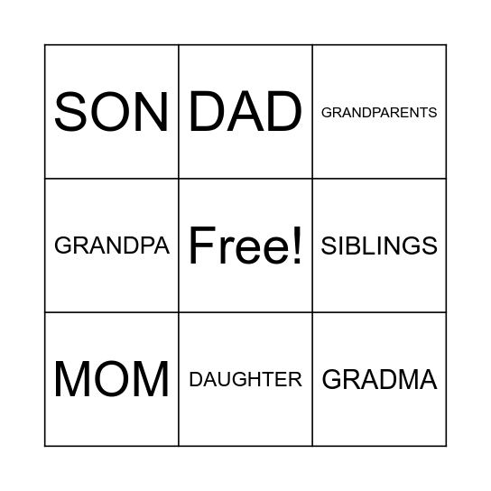 FAMILY MEMBERS Bingo Card