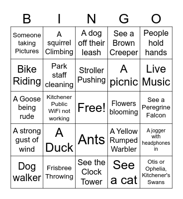 Park Bingo Card