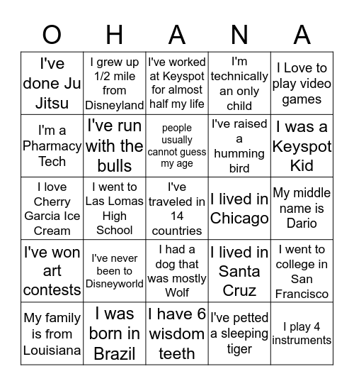 Ohana Luau Bingo! Bingo Card