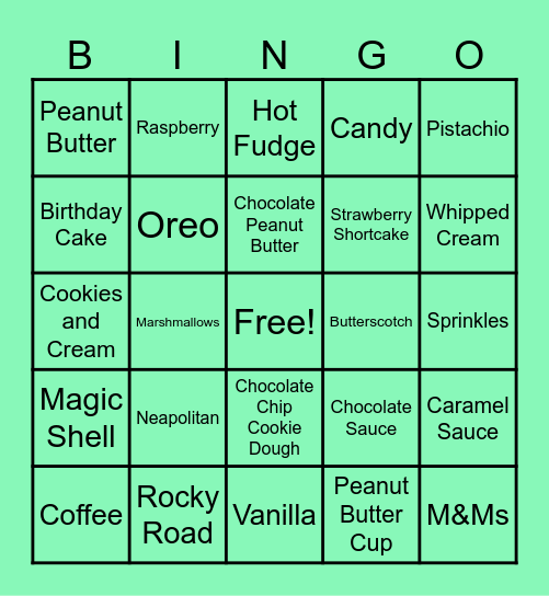 Ice Cream Social Bingo Card
