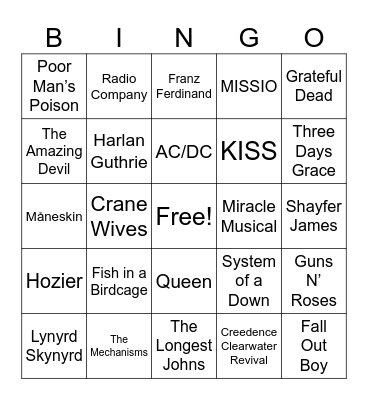 Music Taste Bingo Card
