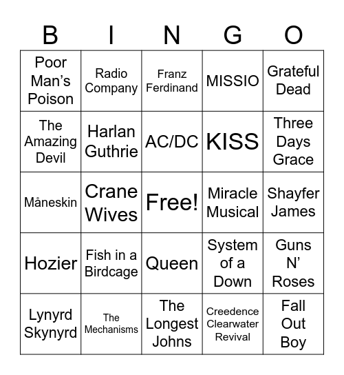 Music Taste Bingo Card