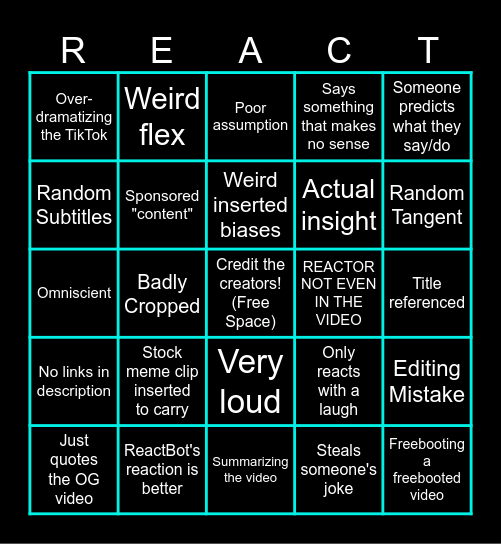 Bad Reactor Bingo Card