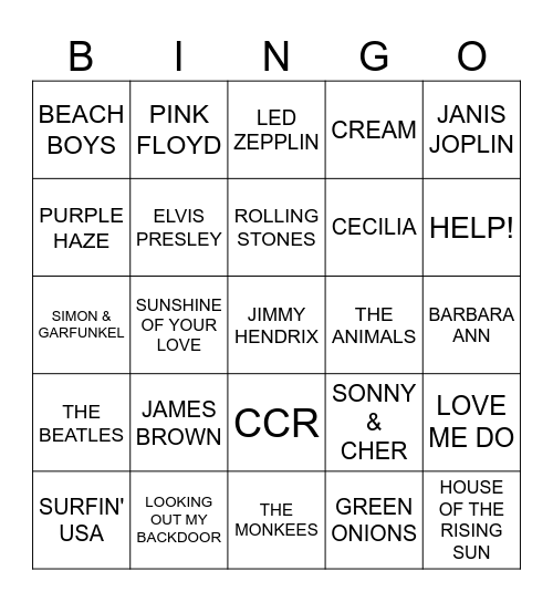MUSIC BINGO Card
