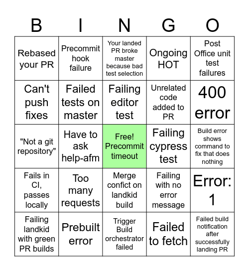 Pipeline Bingo Card