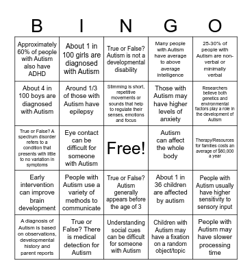 Autism Awareness Bingo Card