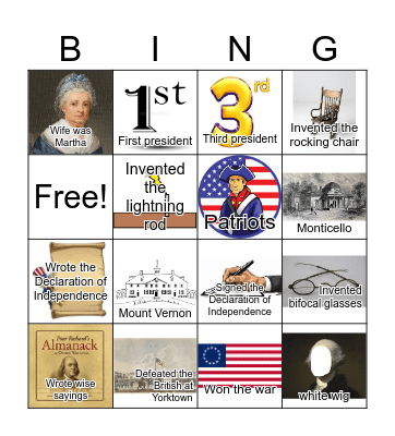 The Founding Fathers Bingo Card