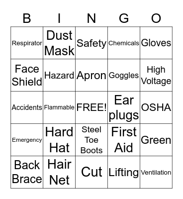 Safety In the Workplace Bingo Card