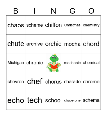 Ch as /sh/ and /k/ Bingo Card