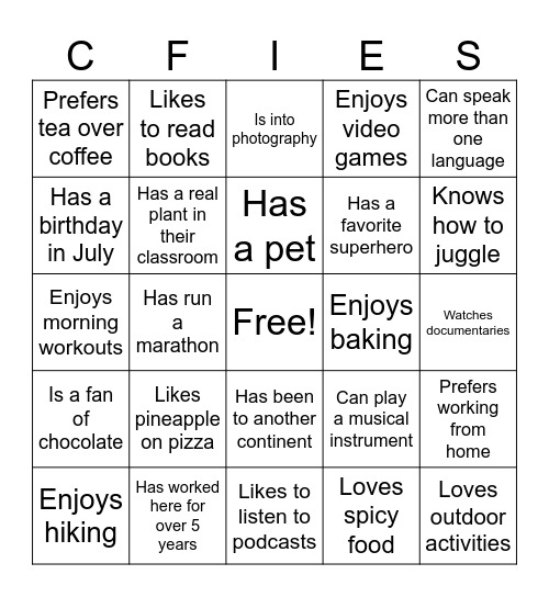 Staff Bingo Card