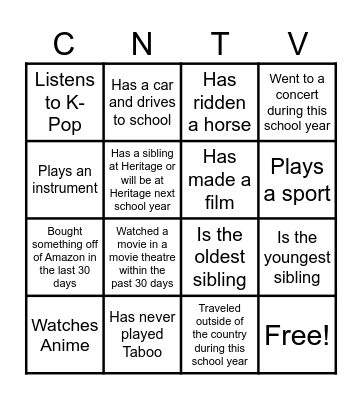 2025-2026 CNTV Team Bingo Card
