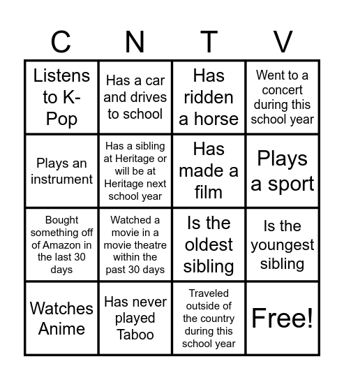 2025-2026 CNTV Team Bingo Card