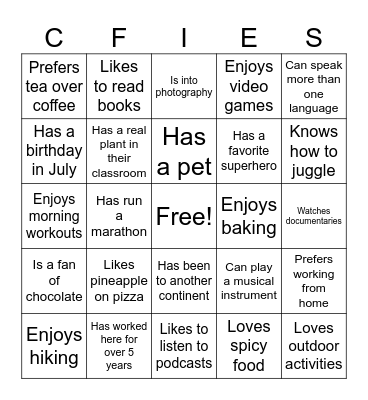 Staff Bingo Card