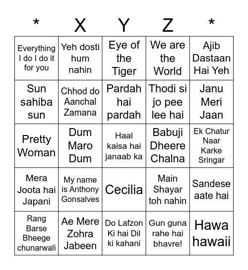 RR's Kitty & Cat Music Bingo Card