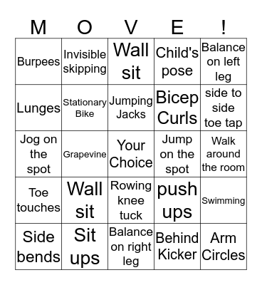 Fitness Bingo Card