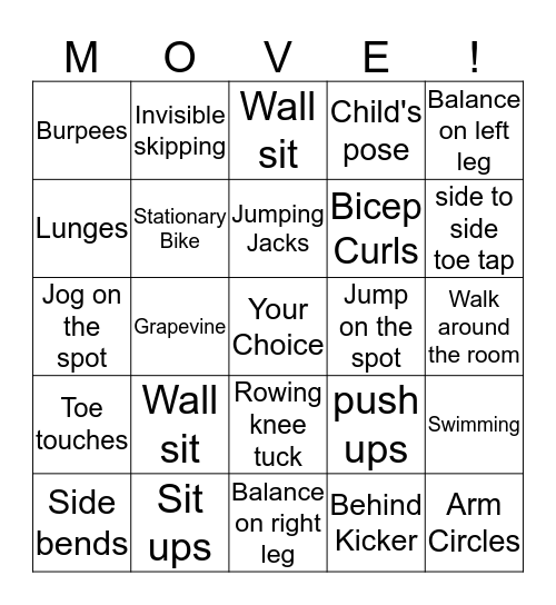 Fitness Bingo Card