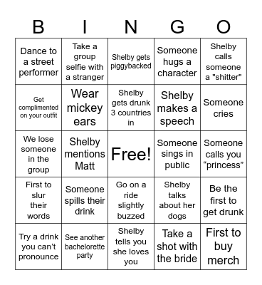 Shelby Bingo Card