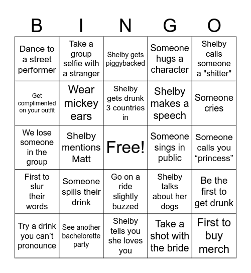 Shelby Bingo Card