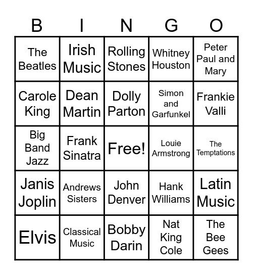 Music Bingo Card