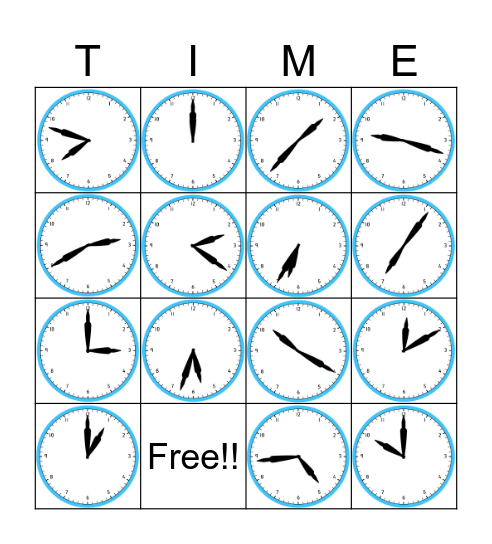 Telling Time Bingo Card