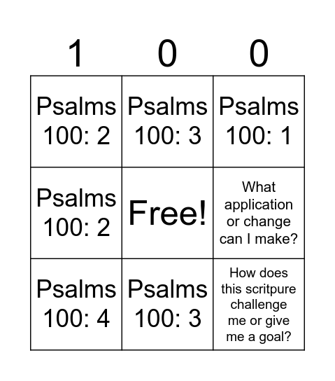 Psalms 100 Bingo Card