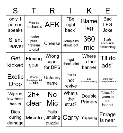 LFG Bingo Card