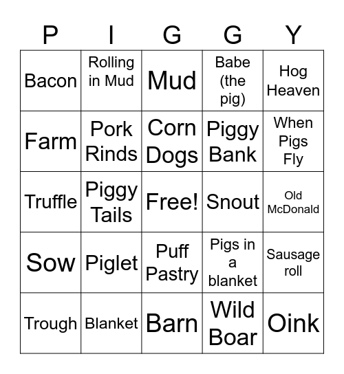 Piggy Bingo Card