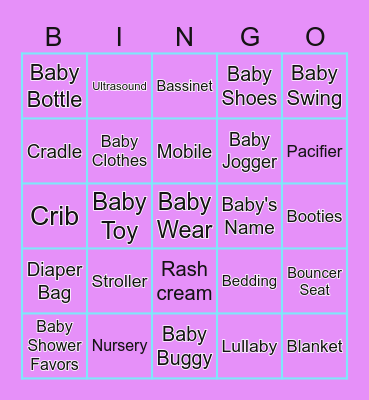 Rachel's Baby Shower Bingo Card