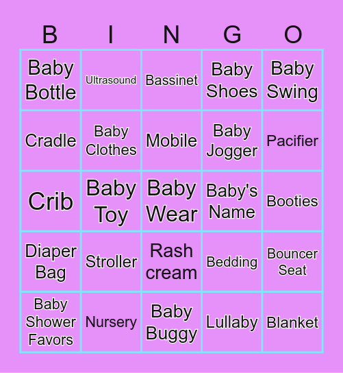 Rachel's Baby Shower Bingo Card