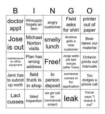 HSI Office Bingo Card