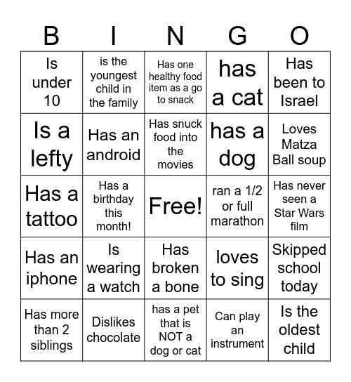 Ice-Ice Breaker! Bingo Card