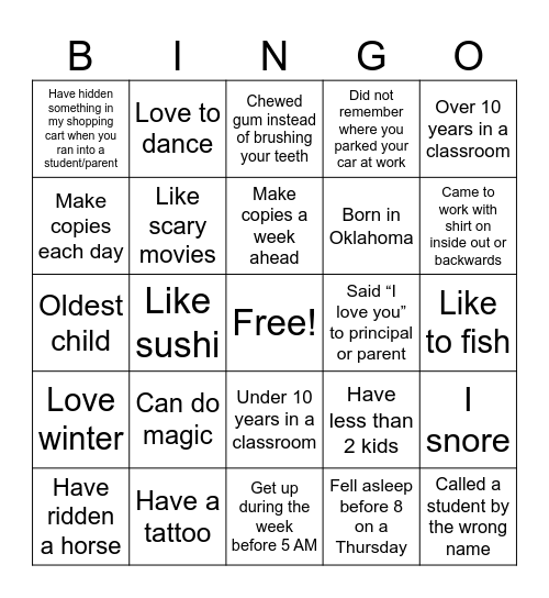 A Little Elementary Fun Bingo Card