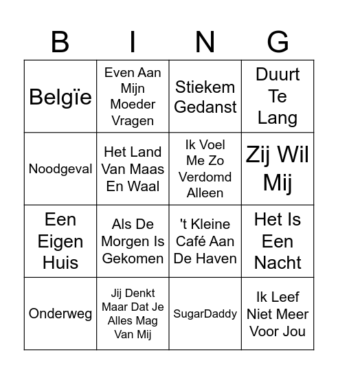 Muziek Bingo - Nederlandstalige Hits Bingo Card
