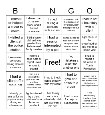 Social work bingo Card