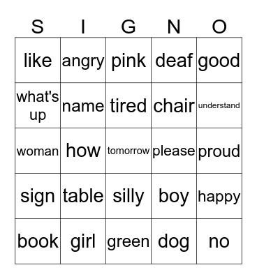 ASL SIGNO Bingo Card