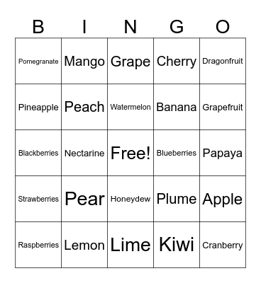 Fruits de Français Bingo Card