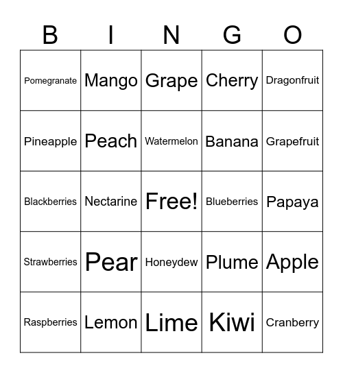 Fruits de Français Bingo Card