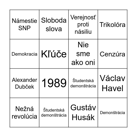 Nežná revolúcia Bingo Card
