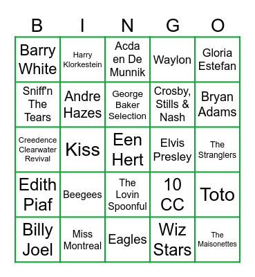 Muziek voor ons Weekendje Bingo Card