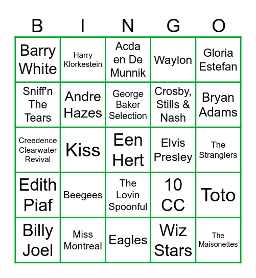 Muziek voor ons Weekendje Bingo Card