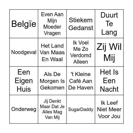 Nederlandstalige Hits Bingo Card